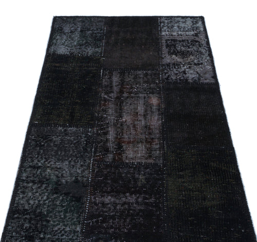 Iskece 24753 Black Patchwork Wool Handmade Area Rug 2'7" x 4'11"