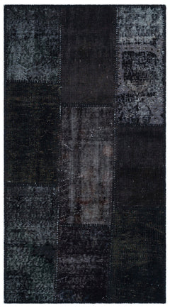 Iskece 24753 Black Patchwork Wool Handmade Area Rug 2'7" x 4'11"