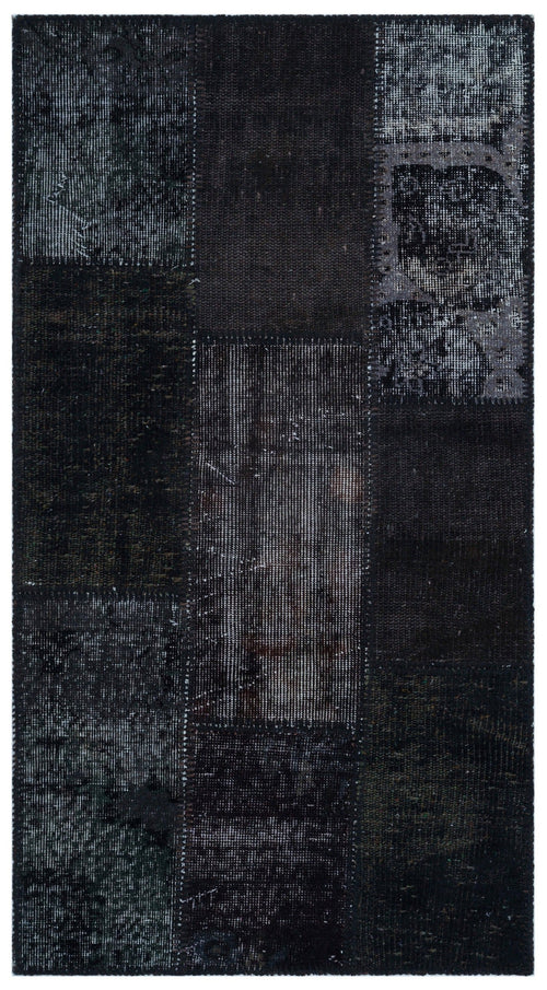 Iskece 24753 Black Patchwork Wool Handmade Area Rug 2'7" x 4'11"