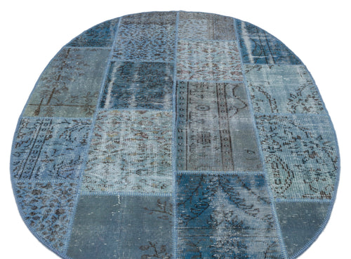 Iskece 24810 Blue Patchwork Wool Handmade Area Rug 5'3" x 7'7"