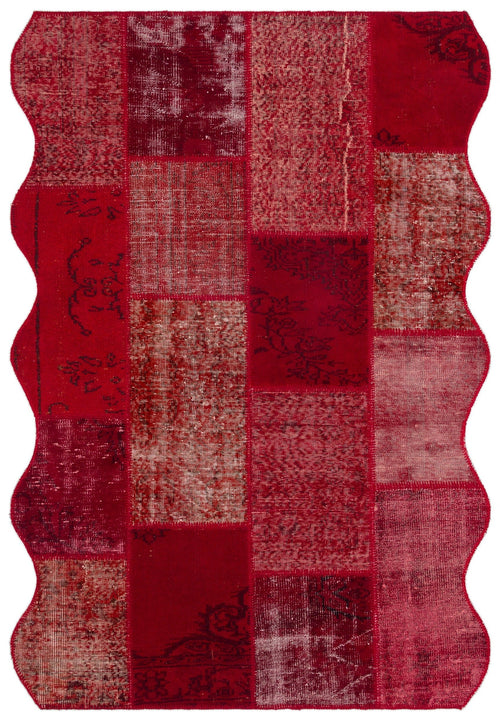 Iskece 24811 Red Patchwork Wool Handmade Area Rug 5'3" x 7'7"