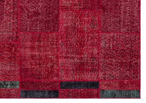 Iskece 24813 Red Patchwork Wool Handmade Area Rug 5'3" x 7'7"
