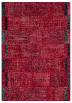 Iskece 24813 Red Patchwork Wool Handmade Area Rug 5'3" x 7'7"