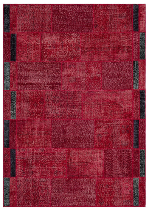 Iskece 24813 Red Patchwork Wool Handmade Area Rug 5'3" x 7'7"