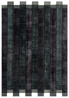 Iskece 24817 Black Patchwork Wool Handmade Area Rug 5'3" x 7'7"