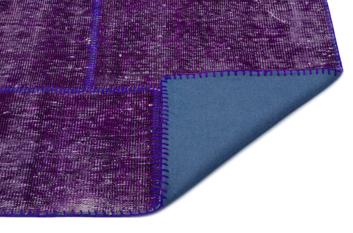 Iskece 24825 Purple Patchwork Wool Handmade Area Rug 5'3" x 7'7"