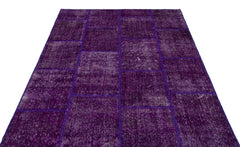 Iskece 24825 Purple Patchwork Wool Handmade Area Rug 5'3" x 7'7"