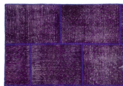 Iskece 24825 Purple Patchwork Wool Handmade Area Rug 5'3" x 7'7"