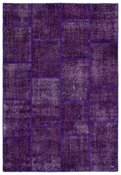 Iskece 24825 Purple Patchwork Wool Handmade Area Rug 5'3" x 7'7"