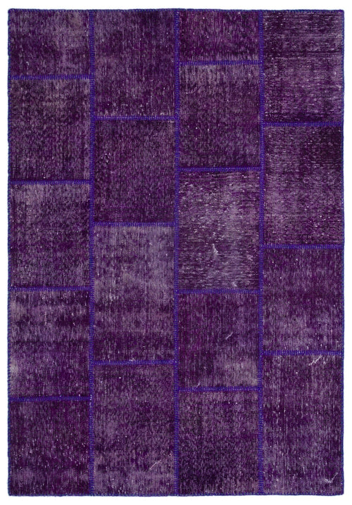 Iskece 24825 Purple Patchwork Wool Handmade Area Rug 5'3" x 7'7"