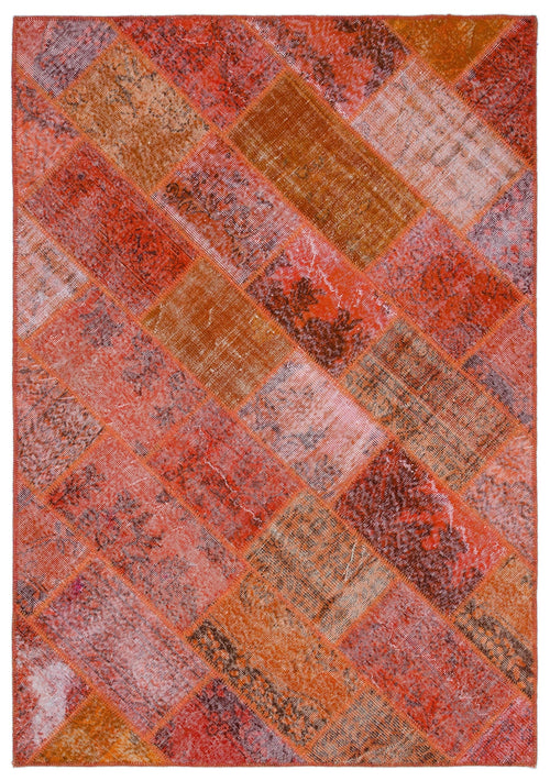 Iskece 24846 Red Patchwork Wool Handmade Area Rug 5'3" x 7'7"