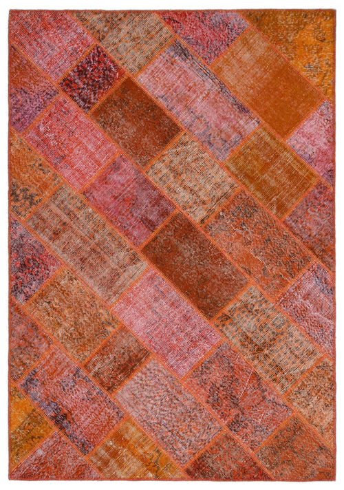 Iskece Orange Vintage Wool Handmade Area Rug 5'3" x 7'7"