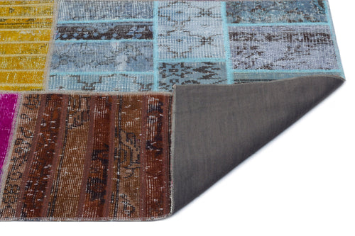 Iskece 24857 Beige Patchwork Wool Handmade Area Rug 5'3" x 7'7"