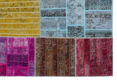 Iskece 24857 Beige Patchwork Wool Handmade Area Rug 5'3" x 7'7"