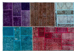 Iskece 24857 Beige Patchwork Wool Handmade Area Rug 5'3" x 7'7"