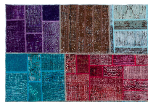 Iskece 24857 Beige Patchwork Wool Handmade Area Rug 5'3" x 7'7"