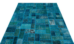 Iskece 24859 Turquoise Patchwork Wool Handmade Area Rug 5'3" x 7'7"