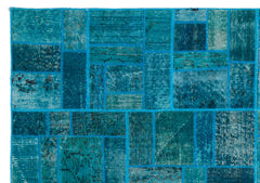 Iskece 24859 Turquoise Patchwork Wool Handmade Area Rug 5'3" x 7'7"