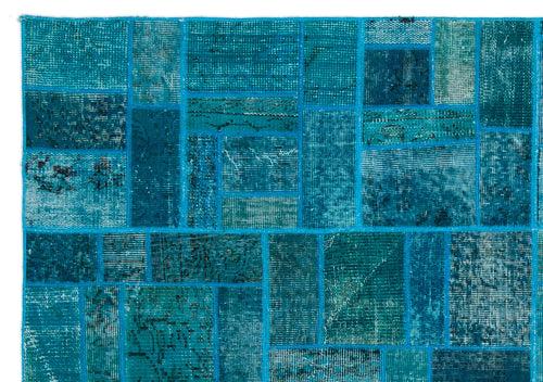 Iskece 24859 Turquoise Patchwork Wool Handmade Area Rug 5'3" x 7'7"