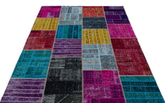 Iskece 24866 Beige Patchwork Wool Handmade Area Rug 5'3" x 7'7"