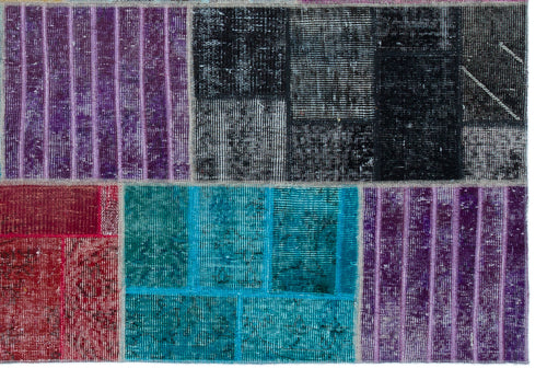 Iskece 24866 Beige Patchwork Wool Handmade Area Rug 5'3" x 7'7"