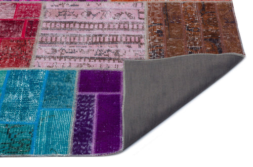 Iskece 24868 Beige Patchwork Wool Handmade Area Rug 5'3" x 7'7"