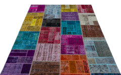 Iskece 24868 Beige Patchwork Wool Handmade Area Rug 5'3" x 7'7"