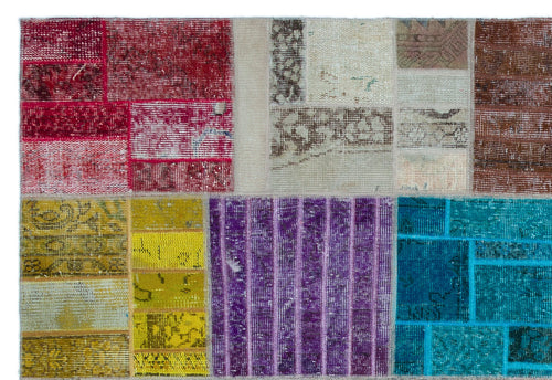 Iskece 24868 Beige Patchwork Wool Handmade Area Rug 5'3" x 7'7"