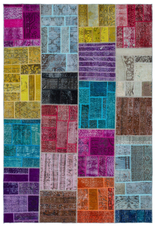 Iskece 24868 Beige Patchwork Wool Handmade Area Rug 5'3" x 7'7"