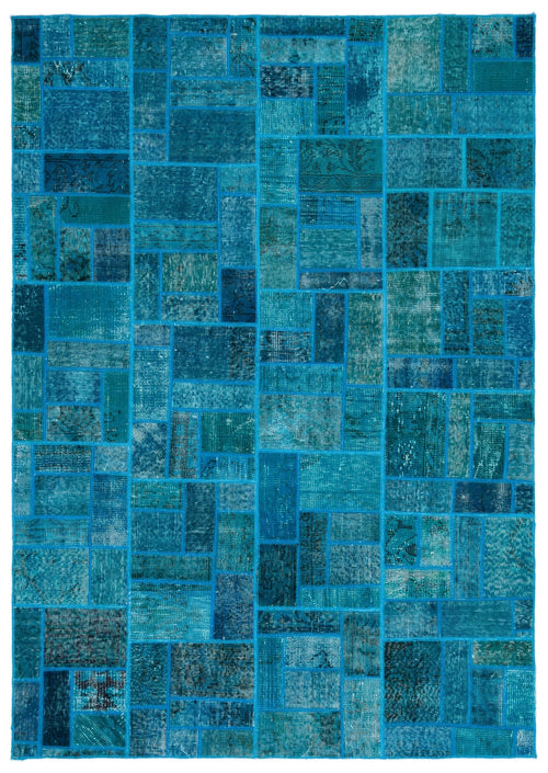Iskece 24871 Turquoise Patchwork Wool Handmade Area Rug 5'3" x 7'7"