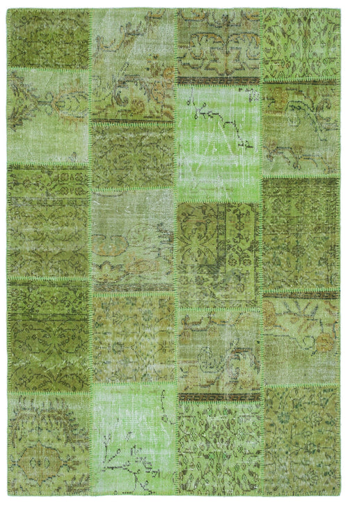 Iskece 24881 Green Vintage Wool Handmade Area Rug 5'3" x 7'7"
