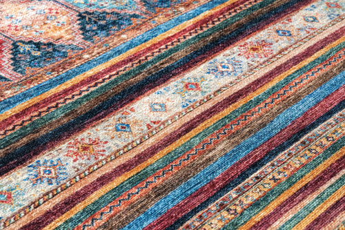 Burgundy Striped Area Rug - Cotton Chenille Digital Print Carpet for Living Room