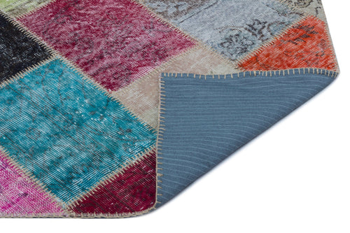 Iskece 24895 Beige Patchwork Wool Handmade Area Rug 3'11" x 5'11"