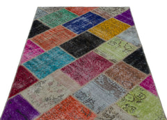 Iskece 24895 Beige Patchwork Wool Handmade Area Rug 3'11" x 5'11"
