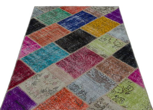 Iskece 24895 Beige Patchwork Wool Handmade Area Rug 3'11" x 5'11"