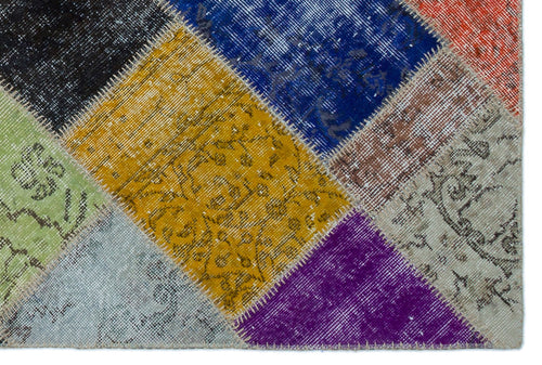 Iskece 24895 Beige Patchwork Wool Handmade Area Rug 3'11" x 5'11"