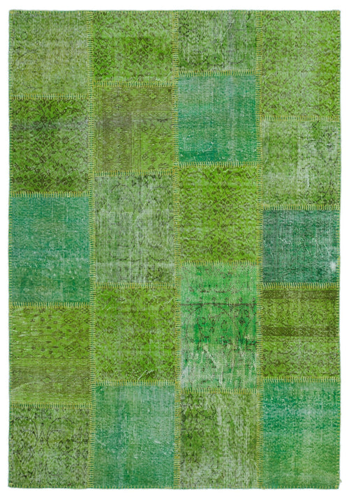 Iskece 24907 Green Vintage Wool Handmade Area Rug 5'3" x 7'7"