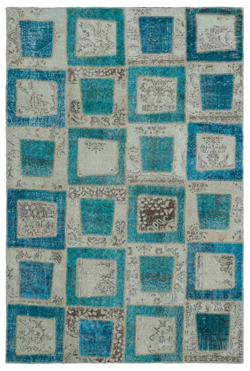 Iskece Turquoise Vintage Wool Handmade Area Rug 5'3" x 7'10"
