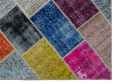 Iskece 24921 Beige Patchwork Wool Handmade Area Rug 5'3" x 7'7"