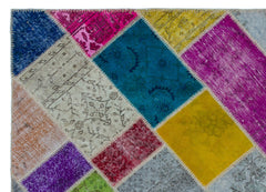 Iskece 24921 Beige Patchwork Wool Handmade Area Rug 5'3" x 7'7"