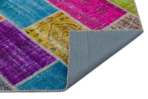 Iskece 24931 Beige Patchwork Wool Handmade Area Rug 5'3" x 7'7"