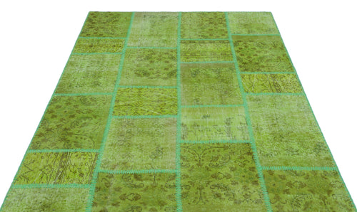 Iskece 24945 Green Vintage Wool Handmade Area Rug 5'3" x 7'7"