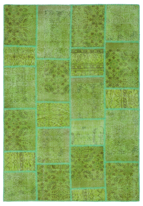 Iskece 24945 Green Vintage Wool Handmade Area Rug 5'3" x 7'7"