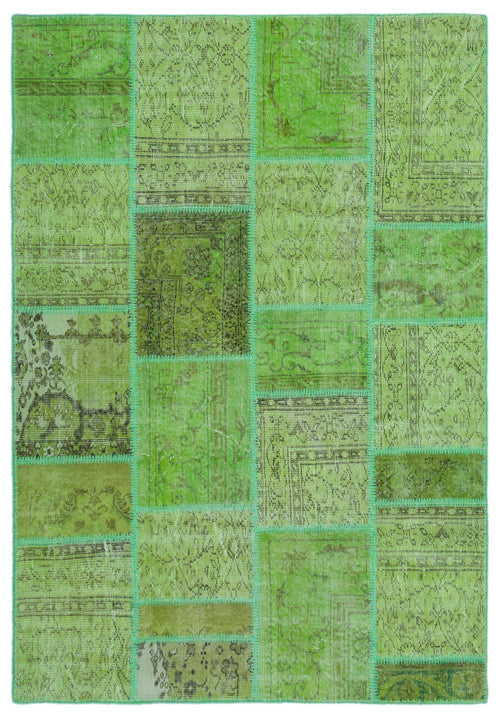 Iskece 24948 Green Vintage Wool Handmade Area Rug 5'3" x 7'7"