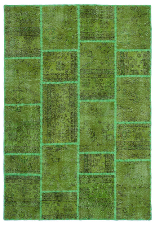 Iskece 24949 Green Vintage Wool Handmade Area Rug 5'3" x 7'7"