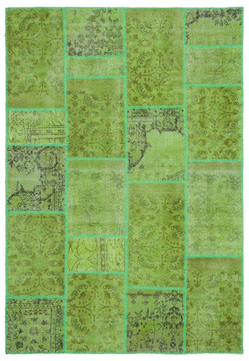 Iskece 24976 Green Vintage Wool Handmade Area Rug 5'3" x 7'7"