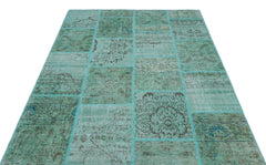 Iskece 24989 Turquoise Patchwork Wool Handmade Area Rug 5'3" x 7'7"