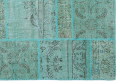 Iskece 24989 Turquoise Patchwork Wool Handmade Area Rug 5'3" x 7'7"