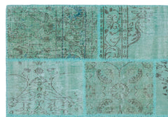 Iskece 24989 Turquoise Patchwork Wool Handmade Area Rug 5'3" x 7'7"