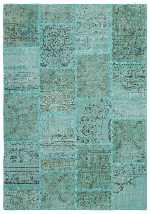 Iskece 24989 Turquoise Patchwork Wool Handmade Area Rug 5'3" x 7'7"